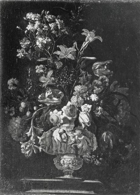 A. C. Cooper — Pérez Bartolomé - sec. XVII - Natura morta con vaso scolpito di fiori — insieme